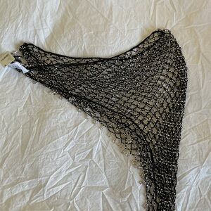 Free People Black and Silver Beaded Swimsuit Cover - Size OS